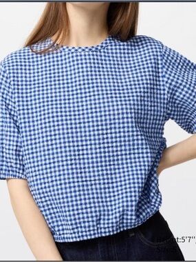 Uniqlo Blue Gingham Short Sleeve Blouse